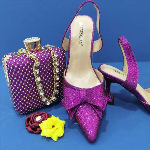 Purple Red Black Gold Bling Rhinestone Nigeria Party High Heel 5 to 8cm Peep  Toe Shoes and Bag Set Match Evening Clutch - China Shoes and Bag Set and  Wholesale Matching Shoes