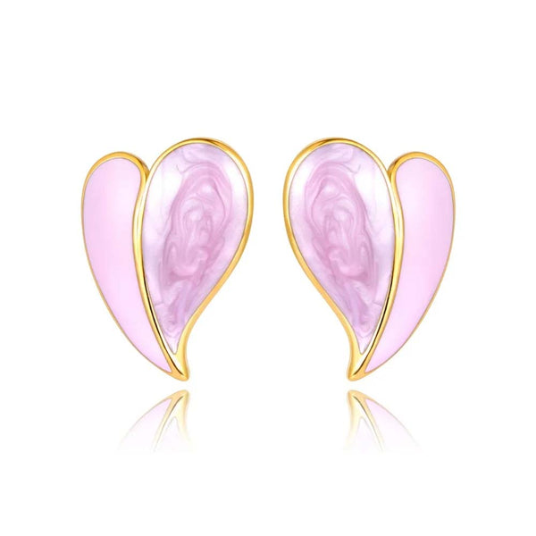 Pink Yellow White Enamel Stainless Steel Heart Earrings