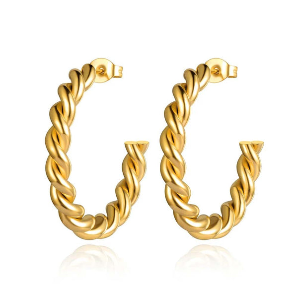 Gold Plated Stainless Steel Twisted Winding Geometric Hoop Earrings