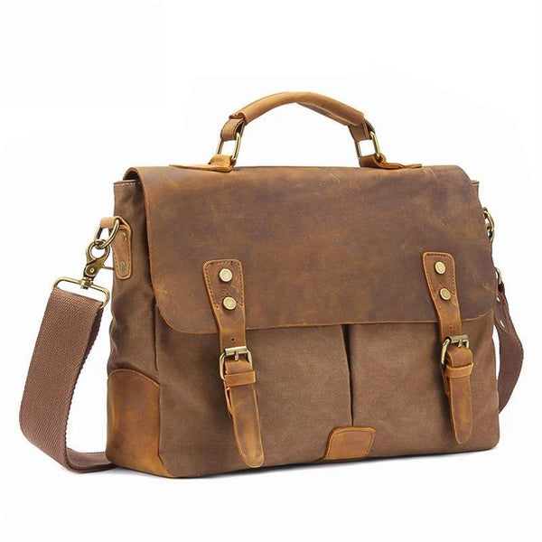 Vintage  Crazy Horse Leather Canvas Messenger Bags Laptop Briefcase Crossbody Satchel Bag