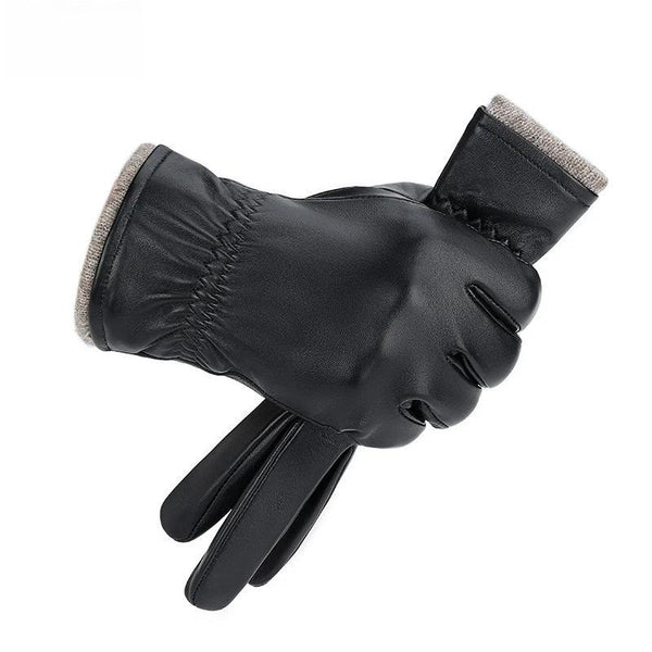 Genuine Sheepskin Leather Winter Gloves Thicken Touch Screen Men's Gloves