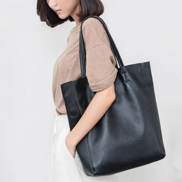 Simple Style Genuine Leather Women Tote Bag High Quality Cowhide Large Shopper Bag