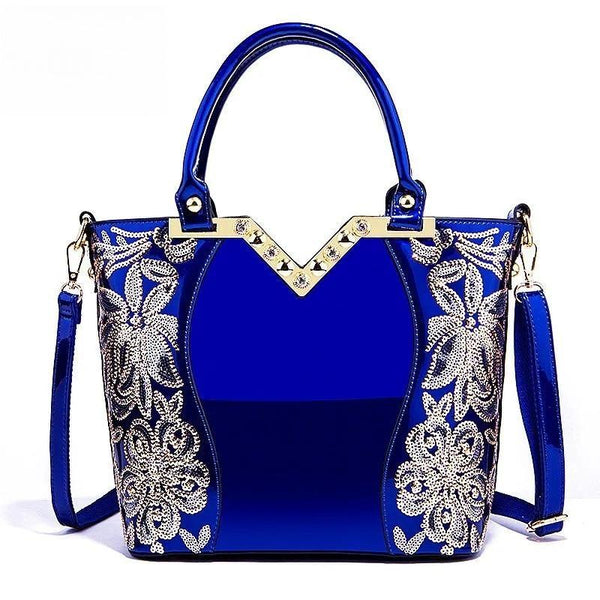 Luxury Bag for Women High Quality Patent Leather Flower Embroidery Diamond Tote Handbag