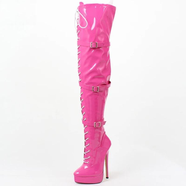 7inch heel Sexy THIGH HIGH BOOTS high heel platform patent stiletto feish heels US5-15 EU36-46