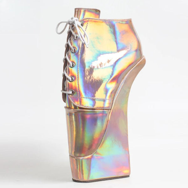 Extreme High Heel Lace Up 22cm Heel With Platform Style Sexy Holographic Ballet Shoes