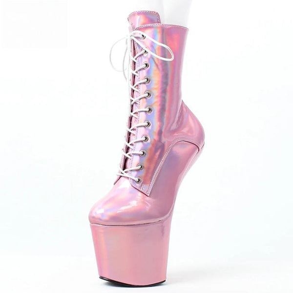 Holographic Lace Up Ankle Boots Platform Stripper Exotic Dancing Club High heels