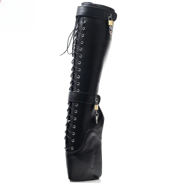 18cm Extreme High Heel Fetish Sexy Wedges Lace-up Buckle Heelless Ballet Boots