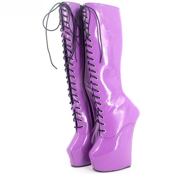 20cm High heel + 5cm Platform Fetish Sexy Knee High Cross-tied Heelless