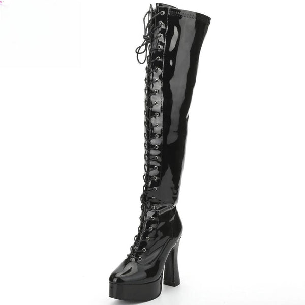 Steampunk 12CM High Heel Platform Sexy Lace Up Over Knee Thigh High Boots