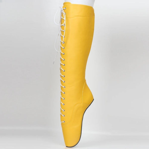 18cm high heel ballet fetish heelless heels yellow knee high boots