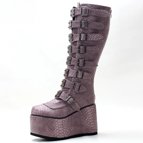 11CM High Heel Platform With Bukled Straps Damned Gothic Knee Boots