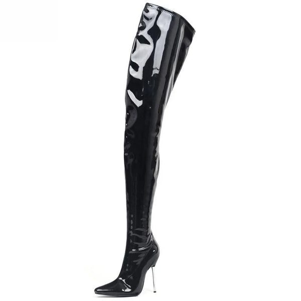 12cm Extreme High Heel Over-The-knee Shiny Matte Patent PU Leather Women Boots