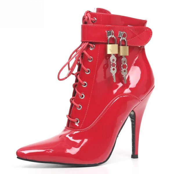 New Women 12cm High heel sexy Fetish Cross-tied Pointed Toe Stiletto Buckle ankle Strap Boots