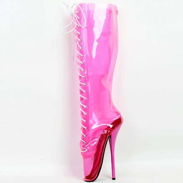 7 Inch High Heel Sexy Ballet Pointed Toe Transparent Clear Vinyl Thin Sexy Fetish High heel boot