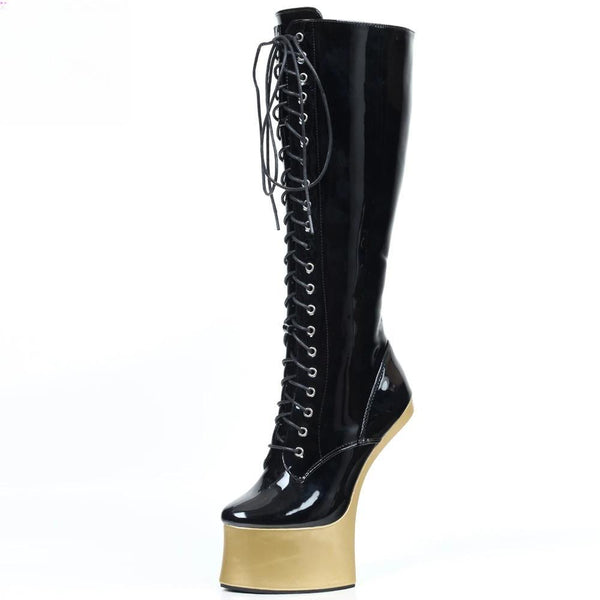 New Ponyplay Style 7inch High Heel Platform Knee High Fetish Boots