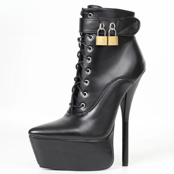 New Style Women's Black Patent High Heels Lace-Up Platform Ankle Boot