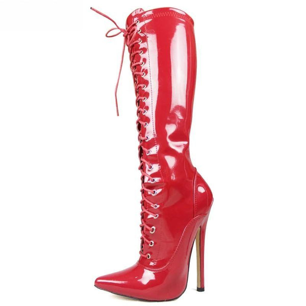 Fashion patent leather boots female spring autumn pointed toe Knee-High boots women