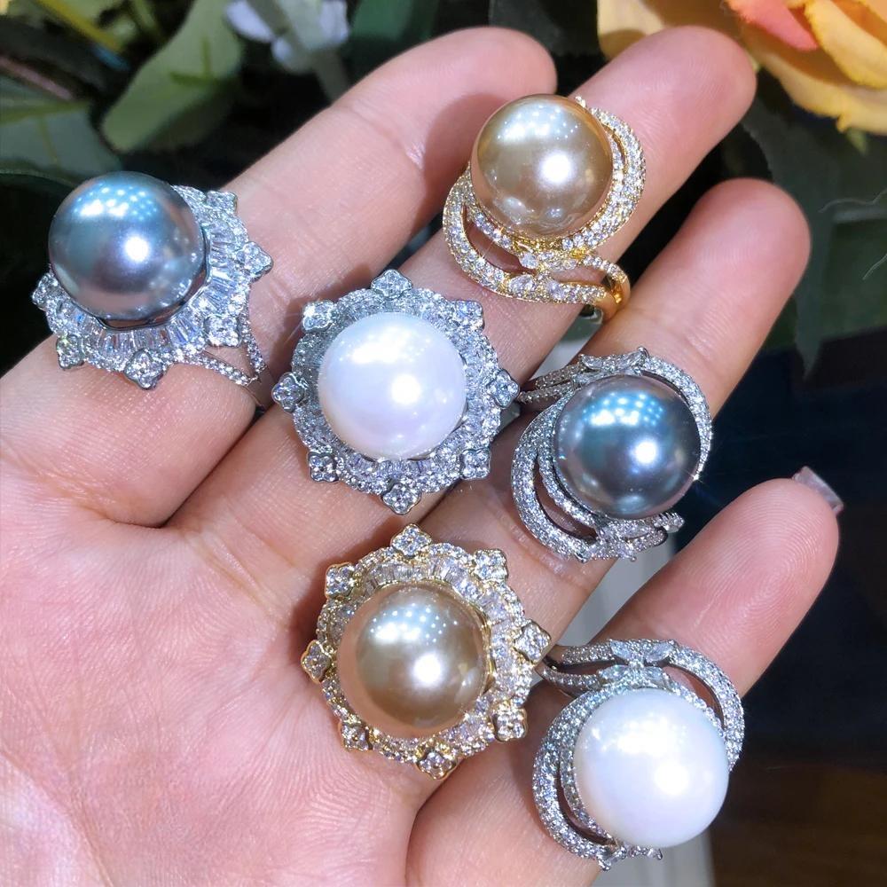 New Luxury Big Pearl Rings For Noble Women Party Daily Jewelry  Bridal Lady Finger Rings Gift