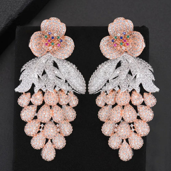 75mm Pink Trendy Luxury Grape Nigerian Tassels Long Dangle Earring For Wedding