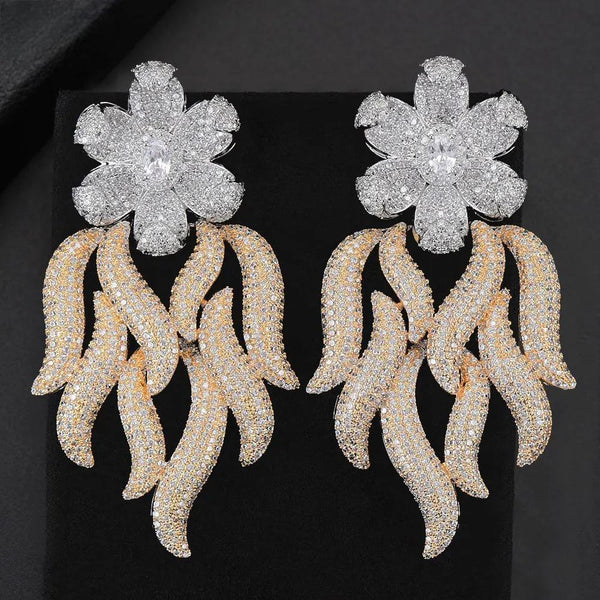 73mm NEW Trendy Luxury Flower Nigerian Tassels Long Dangle Earring For Women