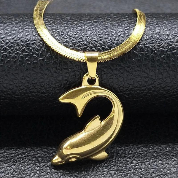 Cute Animal Dolphin Fish Pendant Necklace for Women Men Stainless Steel