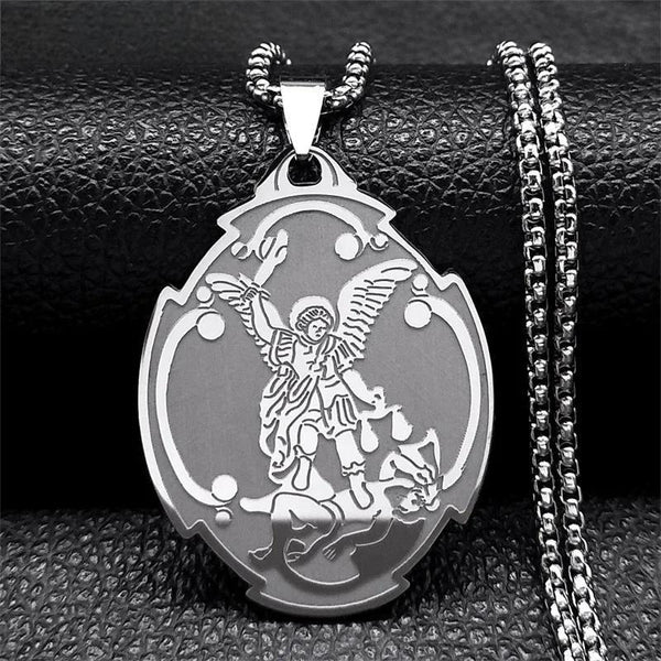 Archangel St.Michael Medal Necklace Stainless Steel