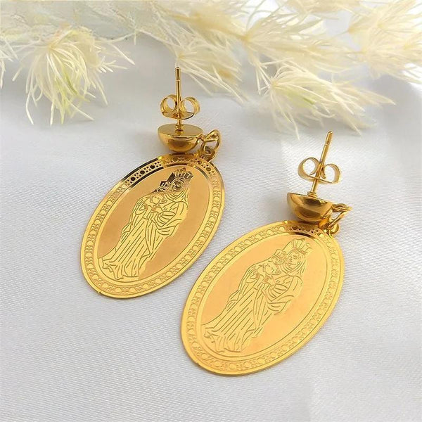 Virgin Mary Dangle Earrings for Women Stainless Steel Gold Color Our Lady Drop Earring