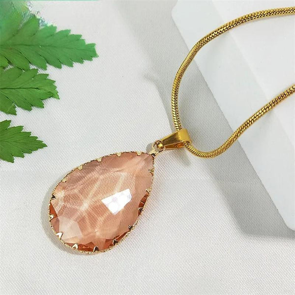 Cute Water Drop Glass Pendant Necklaces for Women