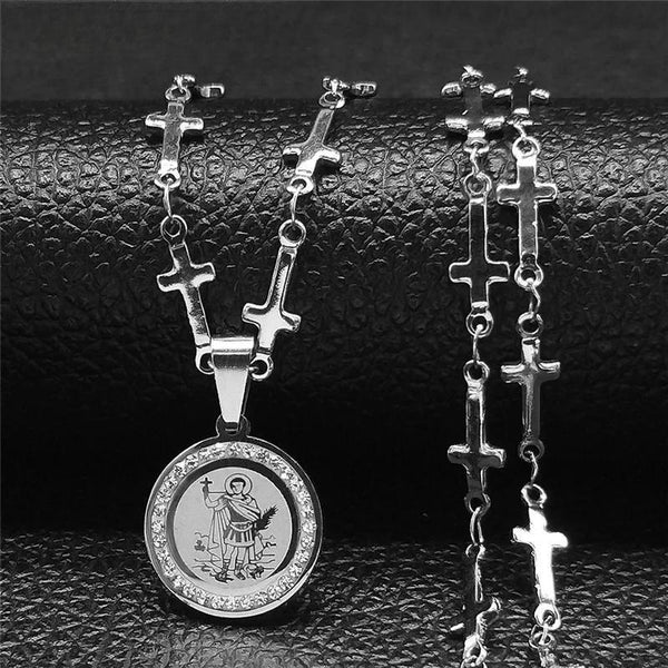 Small Archangel Michael Angel Stainless Steel Crystal Choker Necklace Silver Color  Necklaces Chain