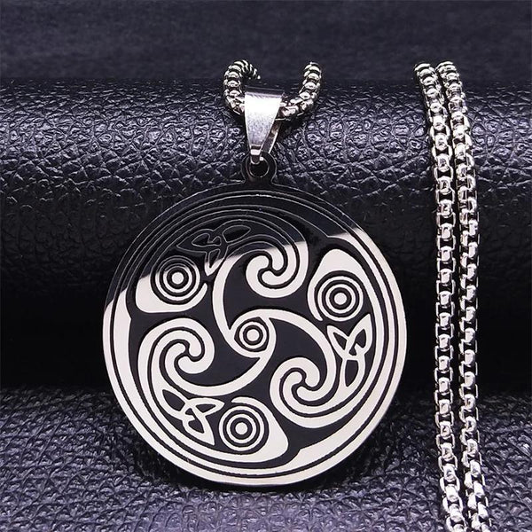 Viking Triskelion Celtic Knot Spiral Triskele Stainless Steel Necklace Women/Men