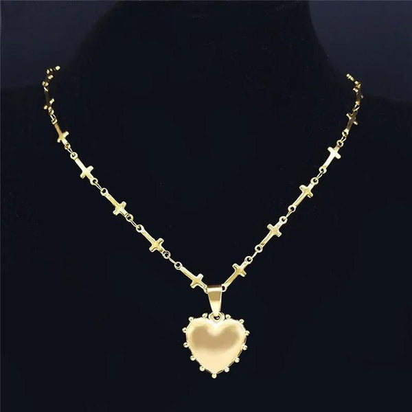 Gross Heart Stainless Steel Small Choker Necklace Women/Men Gold Color Statement Necklace