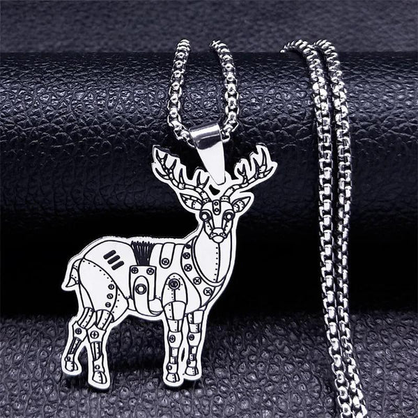 Steampunk Machinery Deer Necklace Stainless Steel Mechanical Elk Necklaces