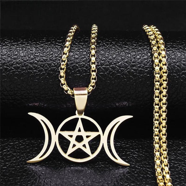 Witchcraft Pentagram Sun Moon Stainless Steel Necklaces Pendants Women/Men