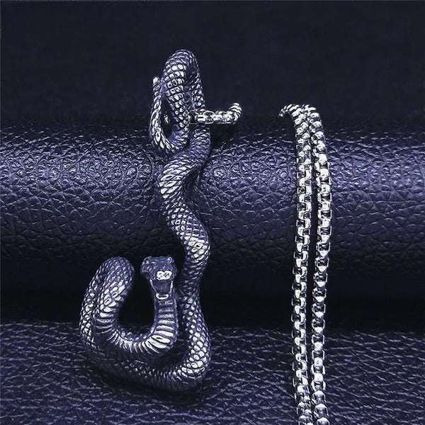 Wicca Cobra Stainless Steel Chain Necklaces Women/Men Silver Color Pendant Necklace