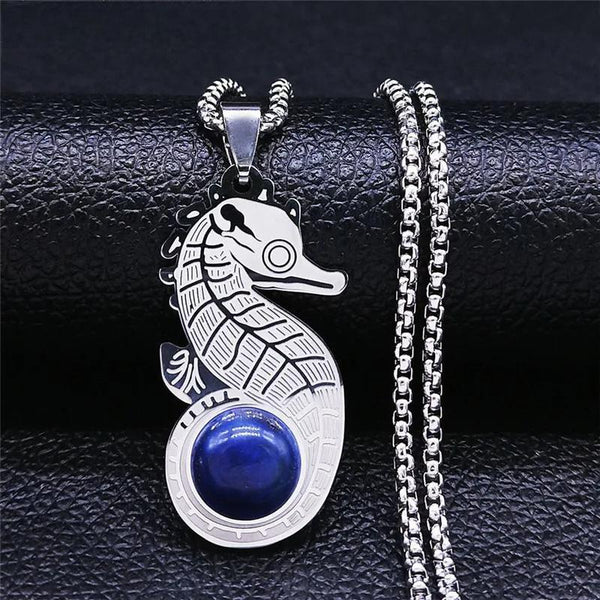 Bohemia Hippocampus Necklace Women/Men Blue Natural Stone