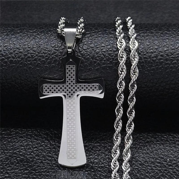 Stainless Steel Catholicism Jesus Cross Necklaces Chain Women/Men Silver Color Necklaces