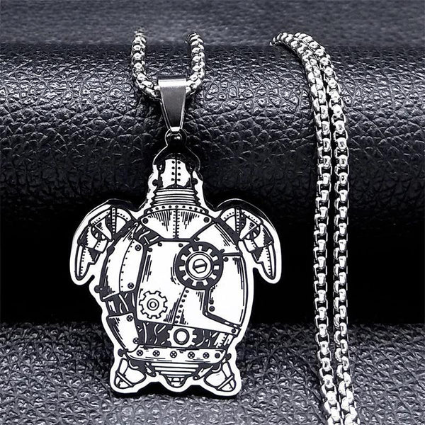 Steampunk Gears Sea Turtle Necklace Stainless Steel Silver Color Punk Machine Animal Necklaces