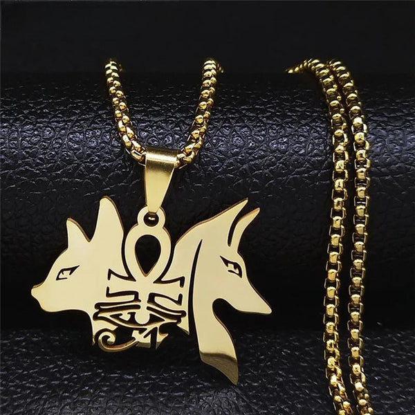 Stainless Steel Dog Cat Egyptian Ankh Cross Long Necklace for Women/Men Gold Color Necklace