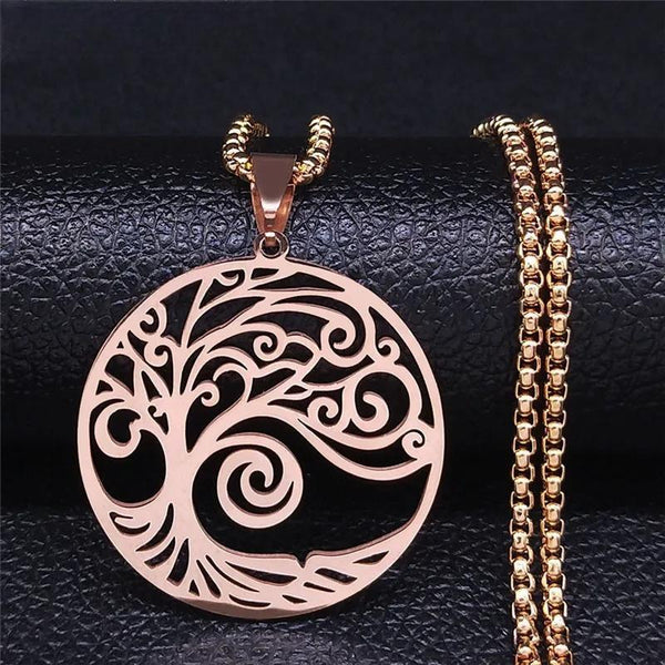 Tree of Life Rose Gold Color Stainless Steel Chain Necklaces for Women Necklace