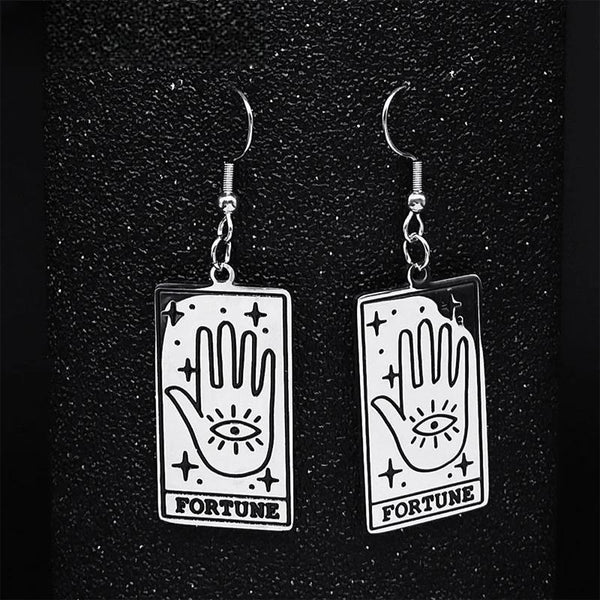 Stainless Steel Witch Divination Tarot Card Fortune Dangle Earrings