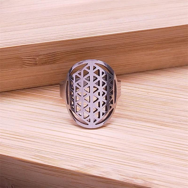 Fashion Yoga Flower of Life Rings for Women Stainless Steel Silver Color Ring