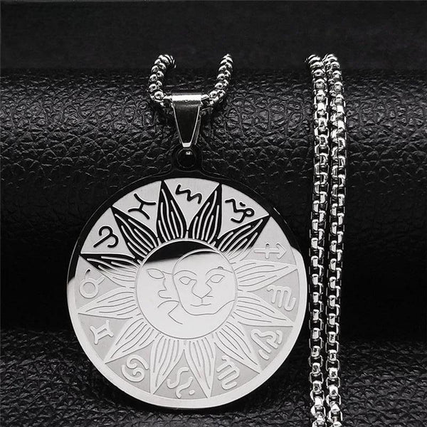 12 Constellations Sun Moon Astrology Stainless Steel Chain Necklace Divination Necklaces