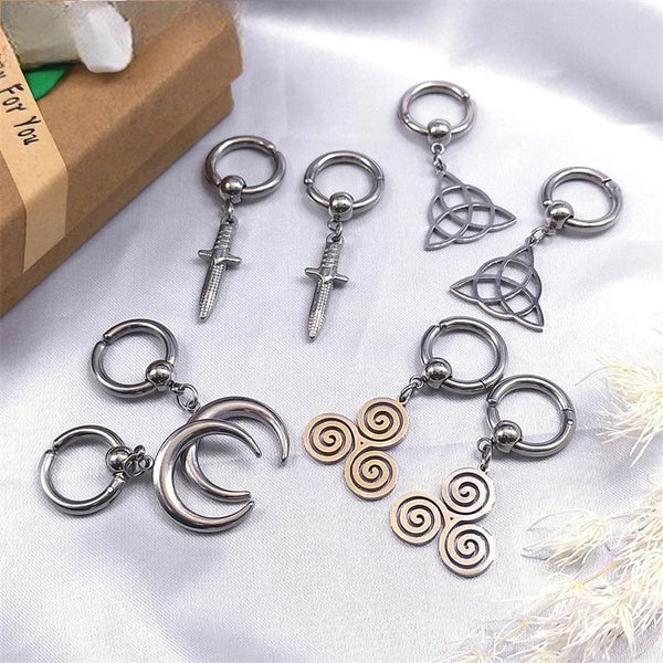 Stainless Steel Knot Crescent Ear Clip Triskele Sword NO Hole Clip Earrings No Piercing Earrings