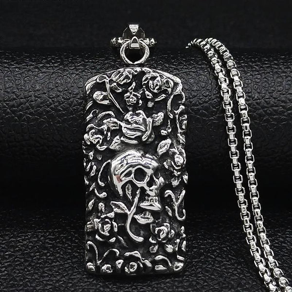 New Fashion Stainless Steel Gothic Skull Necklace Silver Color Long Necklaces Men