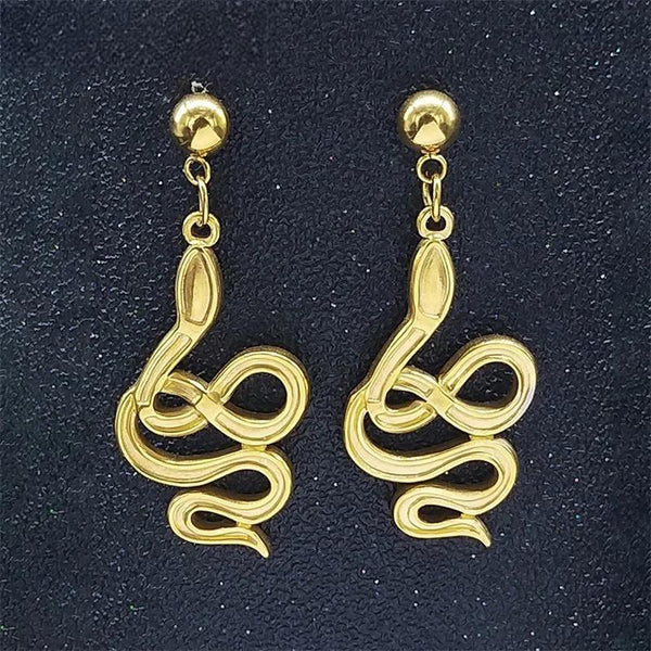 Stainless Steel Snake Stud Earrings for Women Gold Color Animal Earrings