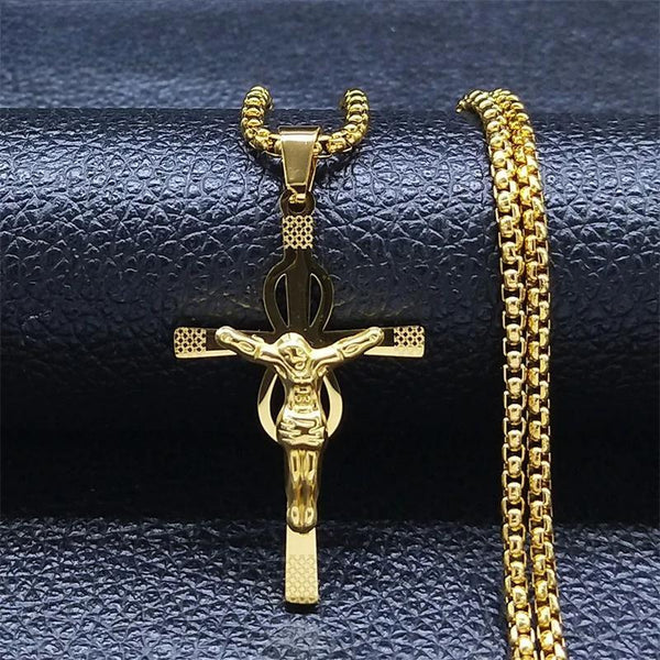 Catholicism Holy Jesus Necklace Stainless Steel Gold Color Easter Cross Necklaces