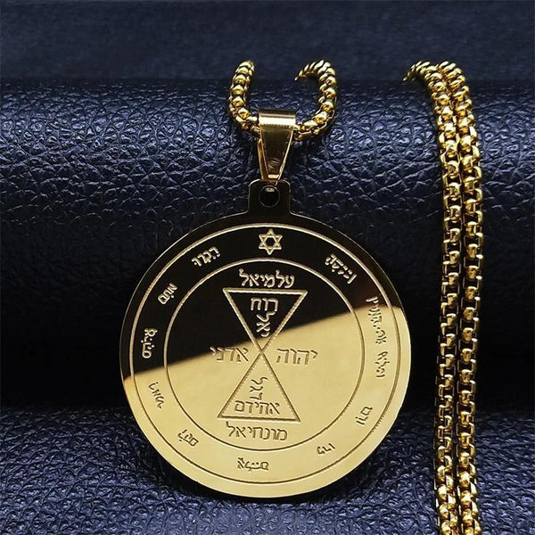 Gold Color Seventh Pentacle of the Sun Talisman for Freedom-Key of Solomon Stainless Steel Necklace