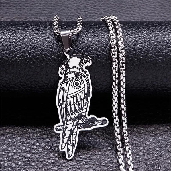 Hip Hop Machinery Gear Eagle Necklace Stainless Steel Silver Color Machine Animal Necklaces