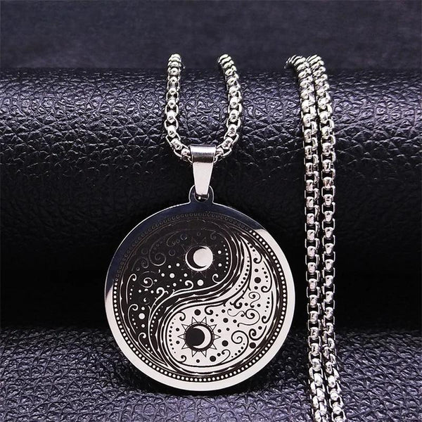 Yin Yang Gossip Sun Moon Necklaces Chain Women/Men Silver Color Tai Chi Necklace