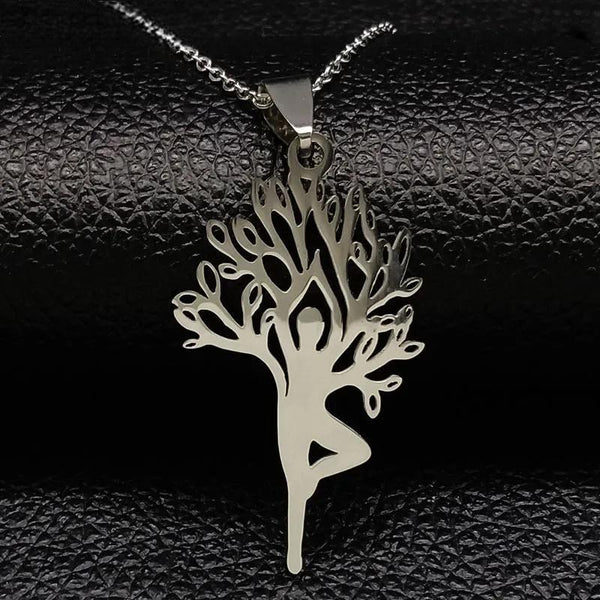 Yoga Chakra Reiki Healing Tree of Life Stainless Steel Necklaces Silver Color Necklaces